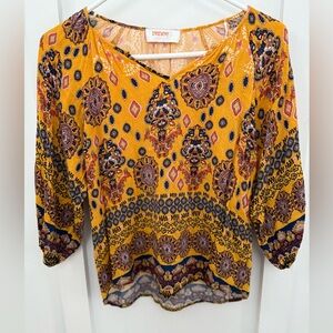 Renee C. Yellow and Blue Boho Blouse